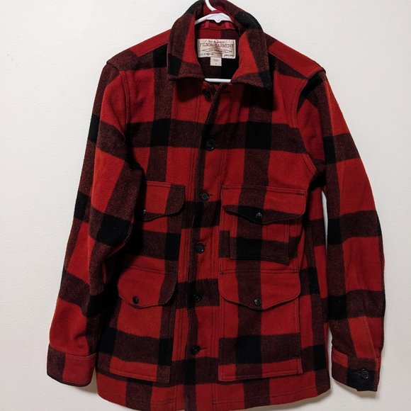 Filson Mackinaw Wool Cruiser Jacket Red Black Plaid Size Small USA Made
